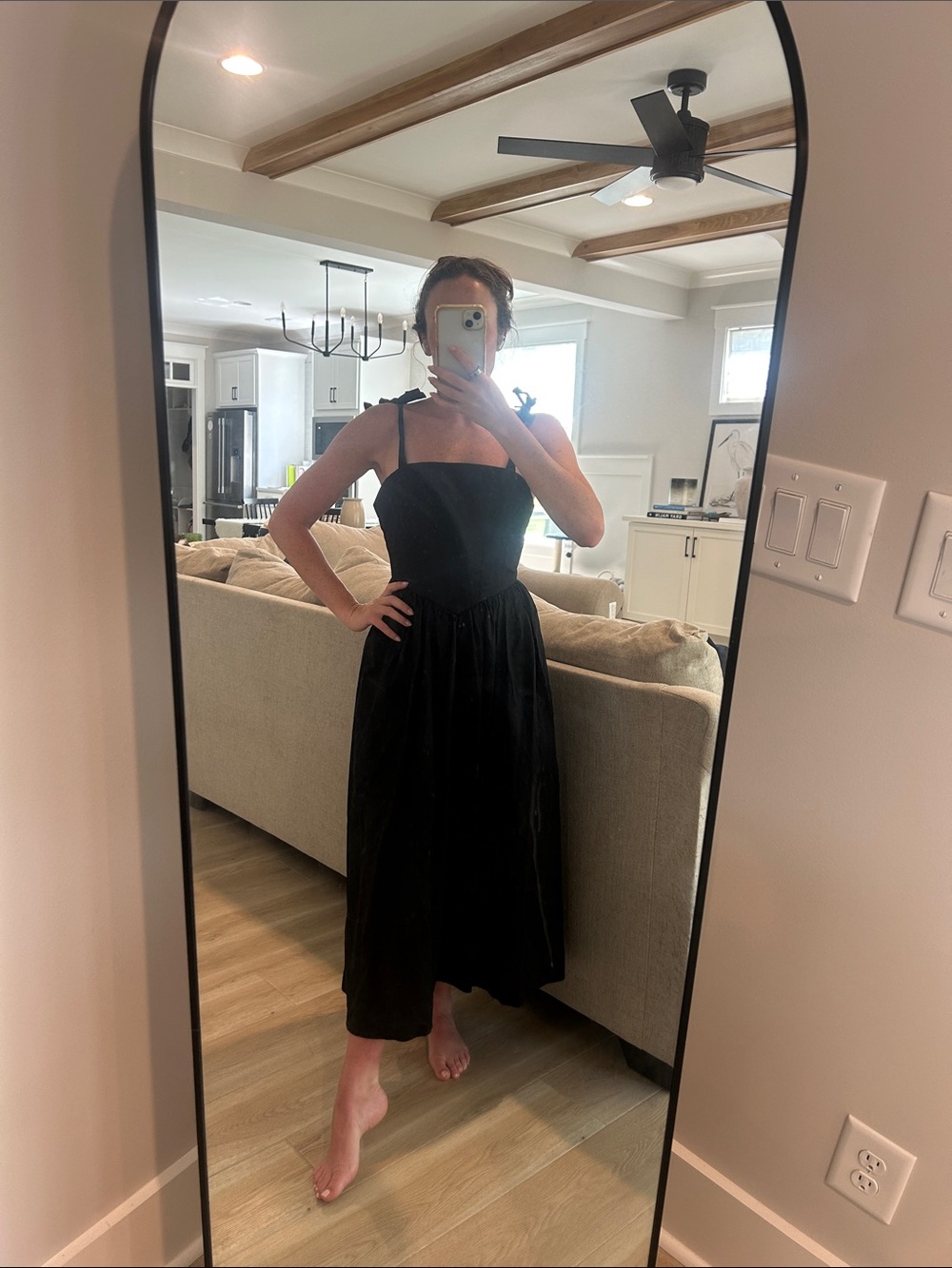 Zara Black Cotton Midi Dress Minimalist A-Line Everyday Dress Size Small